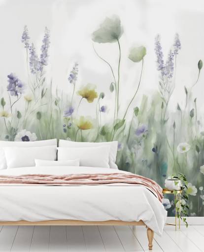 fresque murale colorée de fleurs sauvages appelée Ease II de Marina Stupakova pour les chambres et les salons fresque murale colorée de fleurs sauvages appelée Ease II de Marina Stupakova pour les chambres et les salons