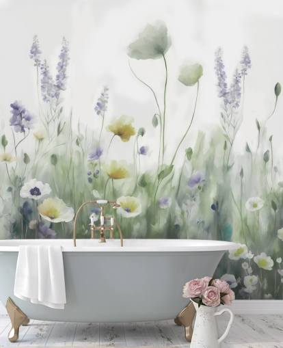 colourful wildflower wall mural called Ease II by Marina Stupakova for bedrooms and living rooms
