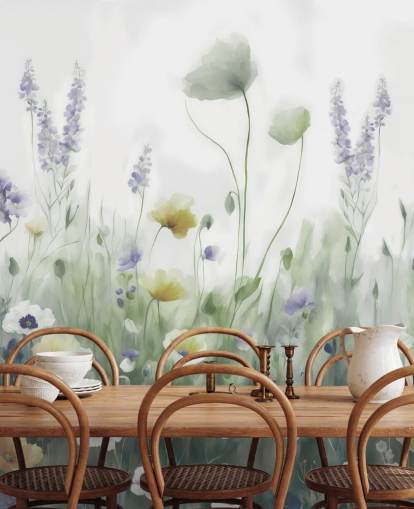 murale colorato con fiori selvatici chiamato Ease II di Marina Stupakova per camere da letto e salotti