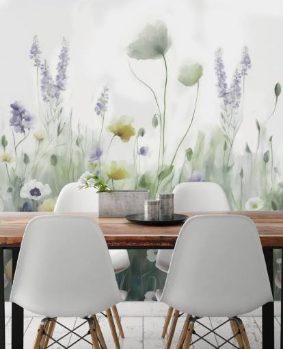 mural de pared colorido de flores silvestres llamado Ease II de Marina Stupakova para dormitorios y salas de estar