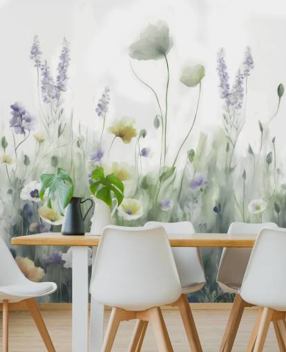 färgstark vildblomma väggmålning kallad Ease II av Marina Stupakova för sovrum och vardagsrum färgstark vildblomma väggmålning kallad Ease II av Marina Stupakova för sovrum och vardagsrum