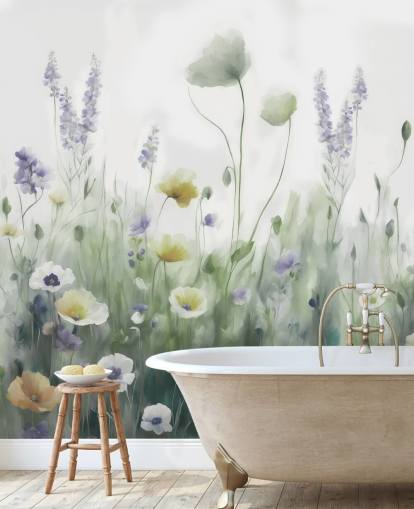 mural de pared colorido de flores silvestres llamado Ease II de Marina Stupakova para dormitorios y salas de estar