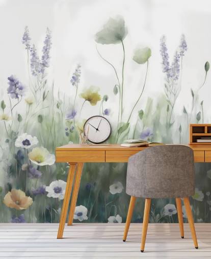 farbenfrohes Wildblumen-Wandbild namens Ease II von Marina Stupakova für Schlafzimmer und Wohnzimmer