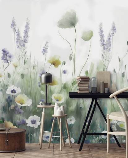 farbenfrohes Wildblumen-Wandbild namens Ease II von Marina Stupakova für Schlafzimmer und Wohnzimmer