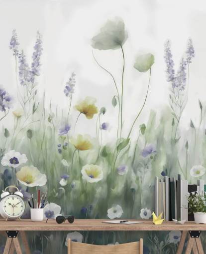 fresque murale colorée de fleurs sauvages appelée Ease II de Marina Stupakova pour les chambres et les salons fresque murale colorée de fleurs sauvages appelée Ease II de Marina Stupakova pour les chambres et les salons