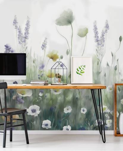 colorful wildflower wall mural called Ease II by Marina Stupakova for bedrooms and living rooms
