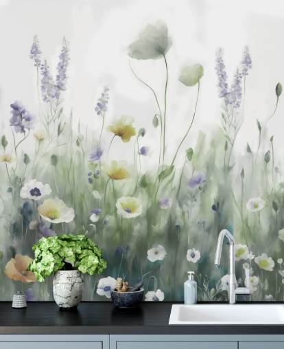 colorful wildflower wall mural called Ease II by Marina Stupakova for bedrooms and living rooms