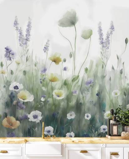 colorful wildflower wall mural called Ease II by Marina Stupakova for bedrooms and living rooms