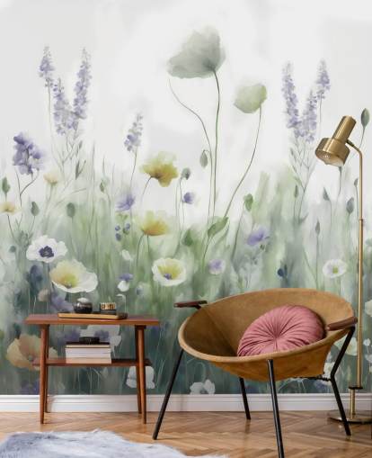 färgstark vildblomma väggmålning kallad Ease II av Marina Stupakova för sovrum och vardagsrum färgstark vildblomma väggmålning kallad Ease II av Marina Stupakova för sovrum och vardagsrum