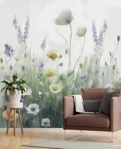 fresque murale colorée de fleurs sauvages appelée Ease II de Marina Stupakova pour les chambres et les salons