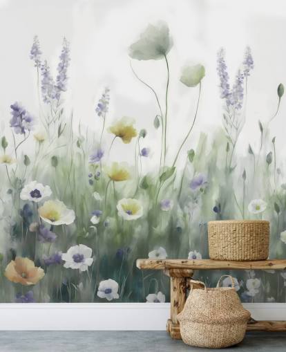 fresque murale colorée de fleurs sauvages appelée Ease II de Marina Stupakova pour les chambres et les salons fresque murale colorée de fleurs sauvages appelée Ease II de Marina Stupakova pour les chambres et les salons