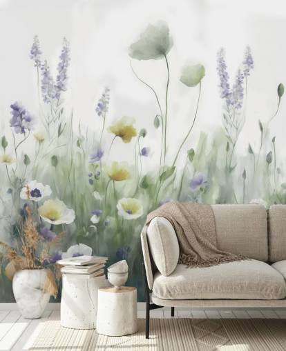 farbenfrohes Wildblumen-Wandbild namens Ease II von Marina Stupakova für Schlafzimmer und Wohnzimmer