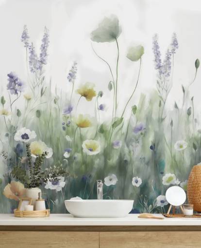 colourful wildflower wall mural called Ease II by Marina Stupakova for bedrooms and living rooms