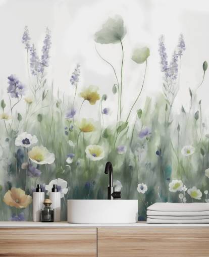 colourful wildflower wall mural called Ease II by Marina Stupakova for bedrooms and living rooms