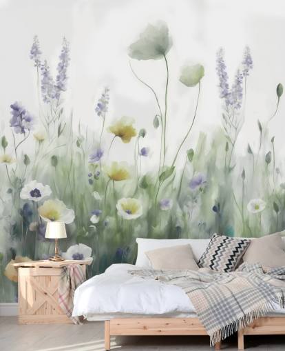 colourful wildflower wall mural called Ease II by Marina Stupakova for bedrooms and living rooms