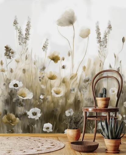 papier peint mural de fleurs sauvages jaunes et grises appelé Ease III de Marina Stupakova pour les chambres, les cuisines et les salles de bain papier peint mural de fleurs sauvages jaunes et grises appelé Ease III de Marina Stupakova pour les chambres, les cuisines et les salles de bain