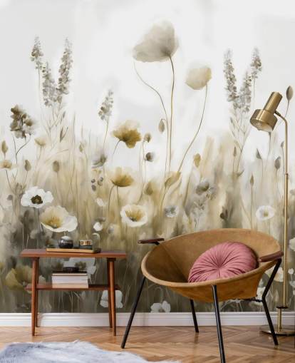 yellow and gray wildflower wallpaper mural called Ease III by Marina Stupakova for bedrooms, kitchens and bathrooms yellow and gray wildflower wallpaper mural called Ease III by Marina Stupakova for bedrooms, kitchens and bathrooms