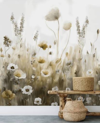 yellow and grey wildflower wallpaper mural called Ease III by Marina Stupakova for bedrooms, kitchens and bathrooms yellow and grey wildflower wallpaper mural called Ease III by Marina Stupakova for bedrooms, kitchens and bathrooms