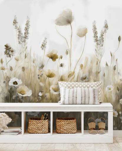 papier peint mural de fleurs sauvages jaunes et grises appelé Ease III de Marina Stupakova pour les chambres, les cuisines et les salles de bain papier peint mural de fleurs sauvages jaunes et grises appelé Ease III de Marina Stupakova pour les chambres, les cuisines et les salles de bain