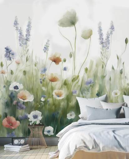 murale colorato con fiori selvatici chiamato Ease di Marina Stupakova per camere da letto, salotti e corridoi murale colorato con fiori selvatici chiamato Ease di Marina Stupakova per camere da letto, salotti e corridoi
