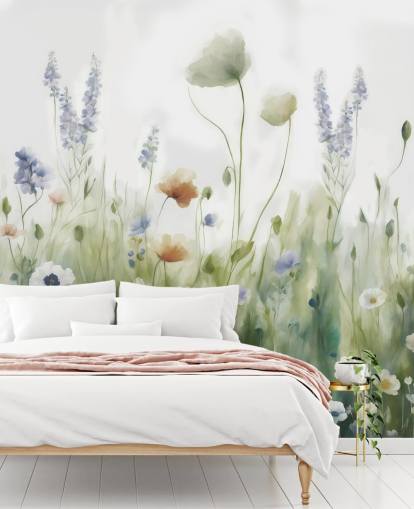 mural de pared colorido de flores silvestres llamado Ease de Marina Stupakova para dormitorios, salas de estar y pasillos mural de pared colorido de flores silvestres llamado Ease de Marina Stupakova para dormitorios, salas de estar y pasillos