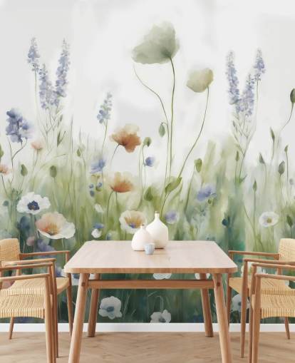 fresque murale colorée de fleurs sauvages appelée Ease de Marina Stupakova pour les chambres, les salons et les couloirs