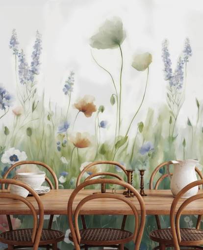 mural de pared colorido de flores silvestres llamado Ease de Marina Stupakova para dormitorios, salas de estar y pasillos