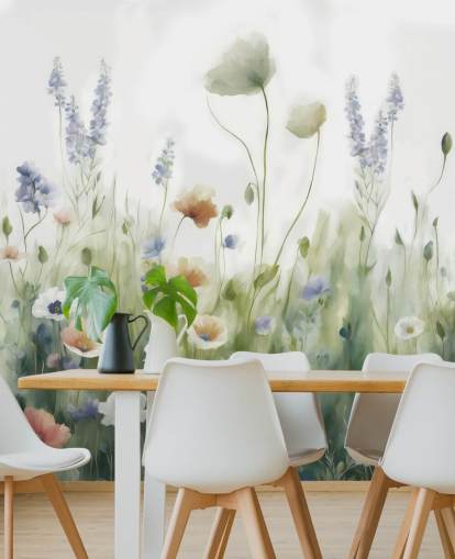 mural de pared colorido de flores silvestres llamado Ease de Marina Stupakova para dormitorios, salas de estar y pasillos mural de pared colorido de flores silvestres llamado Ease de Marina Stupakova para dormitorios, salas de estar y pasillos