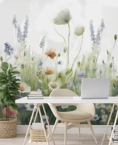 colorful wildflower wall mural called Ease by Marina Stupakova for bedrooms, living rooms and hallways