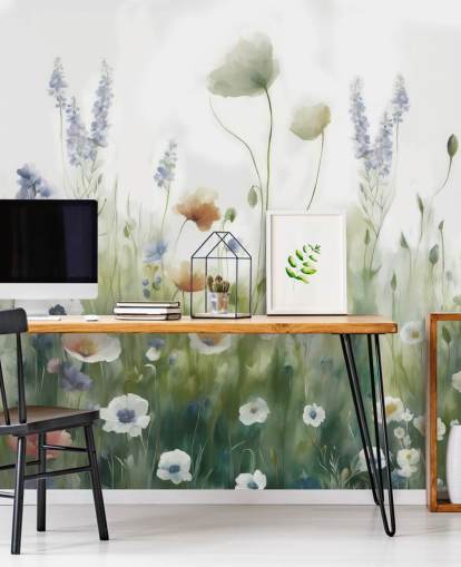 colorful wildflower wall mural called Ease by Marina Stupakova for bedrooms, living rooms and hallways