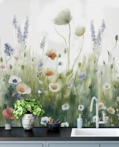 colourful wildflower wall mural called Ease by Marina Stupakova for bedrooms, living rooms and hallways colourful wildflower wall mural called Ease by Marina Stupakova for bedrooms, living rooms and hallways