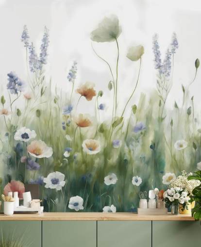 farbenfrohes Wildblumen-Wandbild namens Ease von Marina Stupakova für Schlafzimmer, Wohnzimmer und Flure