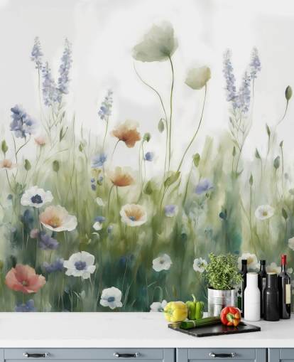 fresque murale colorée de fleurs sauvages appelée Ease de Marina Stupakova pour les chambres, les salons et les couloirs fresque murale colorée de fleurs sauvages appelée Ease de Marina Stupakova pour les chambres, les salons et les couloirs