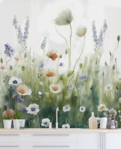 farbenfrohes Wildblumen-Wandbild namens Ease von Marina Stupakova für Schlafzimmer, Wohnzimmer und Flure