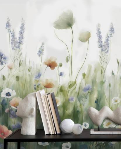 mural colorido de flores silvestres chamado Ease, de Marina Stupakova, para quartos, salas de estar e corredores mural colorido de flores silvestres chamado Ease, de Marina Stupakova, para quartos, salas de estar e corredores