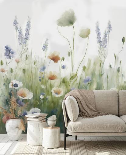 colourful wildflower wall mural called Ease by Marina Stupakova for bedrooms, living rooms and hallways
