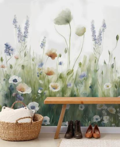 fresque murale colorée de fleurs sauvages appelée Ease de Marina Stupakova pour les chambres, les salons et les couloirs