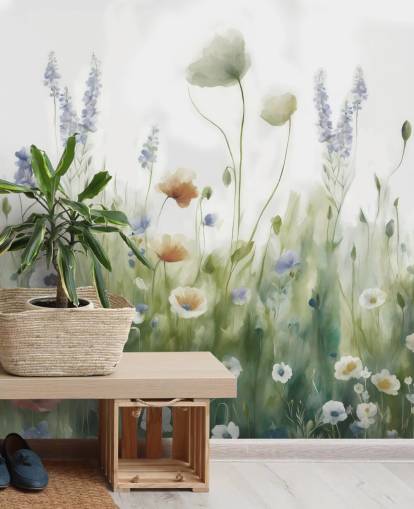 colorful wildflower wall mural called Ease by Marina Stupakova for bedrooms, living rooms and hallways