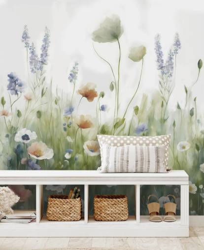 fresque murale colorée de fleurs sauvages appelée Ease de Marina Stupakova pour les chambres, les salons et les couloirs