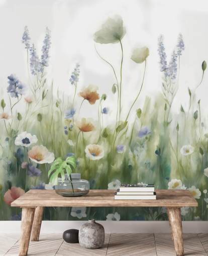 fresque murale colorée de fleurs sauvages appelée Ease de Marina Stupakova pour les chambres, les salons et les couloirs fresque murale colorée de fleurs sauvages appelée Ease de Marina Stupakova pour les chambres, les salons et les couloirs