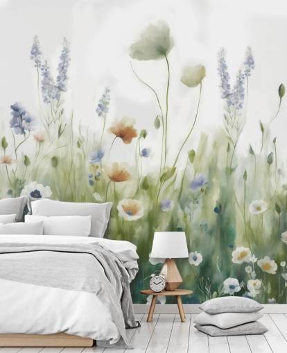 mural de pared colorido de flores silvestres llamado Ease de Marina Stupakova para dormitorios, salas de estar y pasillos mural de pared colorido de flores silvestres llamado Ease de Marina Stupakova para dormitorios, salas de estar y pasillos