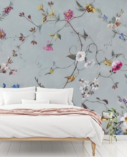 carta da parati murale con motivo floreale blu chiamato Floral Heaven di Marina Stupakova per camere da letto e salotti carta da parati murale con motivo floreale blu chiamato Floral Heaven di Marina Stupakova per camere da letto e salotti