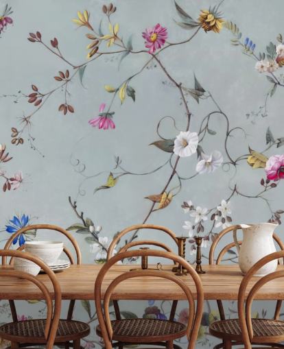 blue floral pattern wallpaper mural called Floral Heaven by Marina Stupakova for bedrooms and living rooms blue floral pattern wallpaper mural called Floral Heaven by Marina Stupakova for bedrooms and living rooms