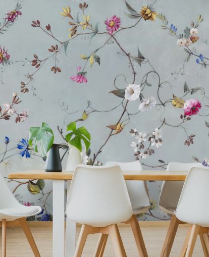 mural de papel pintado con estampado floral azul llamado Floral Heaven de Marina Stupakova para dormitorios y salas de estar mural de papel pintado con estampado floral azul llamado Floral Heaven de Marina Stupakova para dormitorios y salas de estar