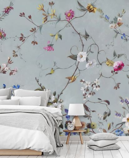 blue floral pattern wallpaper mural called Floral Heaven by Marina Stupakova for bedrooms and living rooms blue floral pattern wallpaper mural called Floral Heaven by Marina Stupakova for bedrooms and living rooms