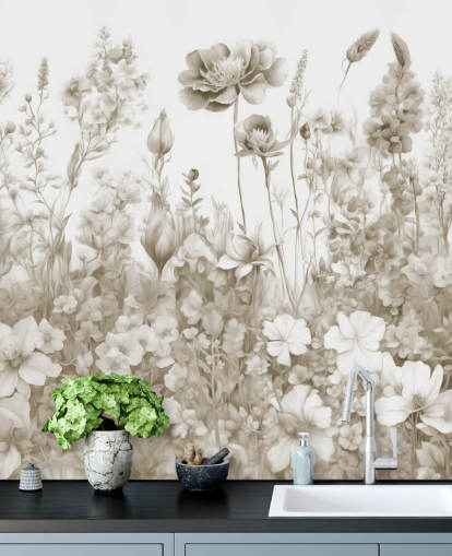 mural de papel pintado floral llamado Flowers of My Soul de Marina Stupakova 