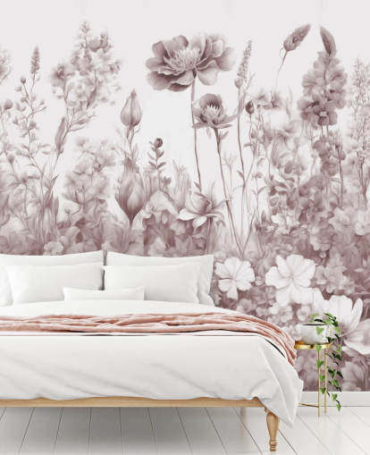 floral wallpaper mural called Flowers of My Soul II by Marina Stupakova for bedrooms and bathrooms