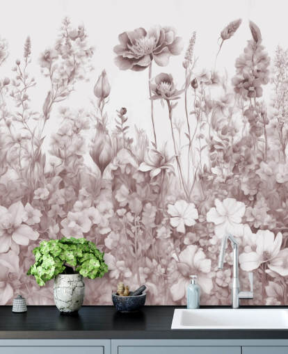 floral wallpaper mural called Flowers of My Soul II by Marina Stupakova for bedrooms and bathrooms