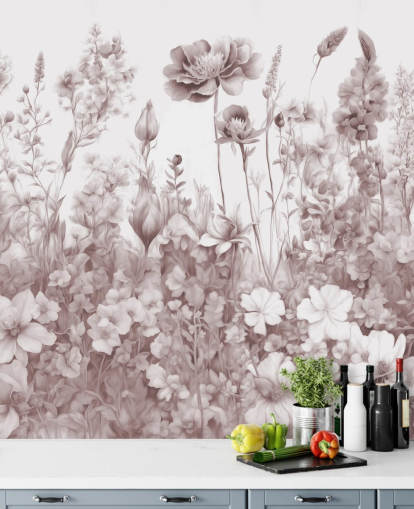 floral wallpaper mural called Flowers of My Soul II by Marina Stupakova for bedrooms and bathrooms