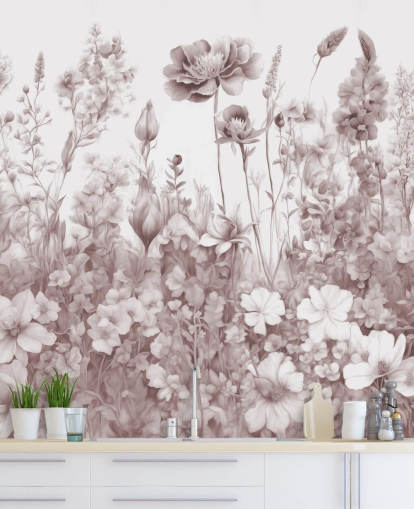 mural de papel pintado floral llamado Flowers of My Soul II de Marina Stupakova para dormitorios y baños